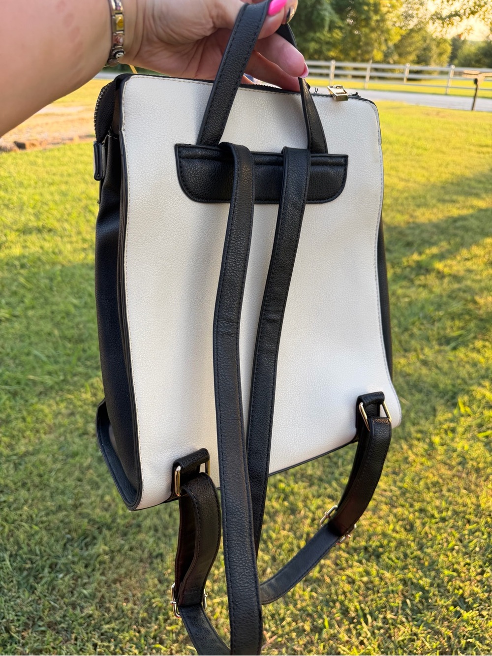 ALDO  Portwine White & Brown Leatherette Backpack with Front Pocket - Picture 2 of 6